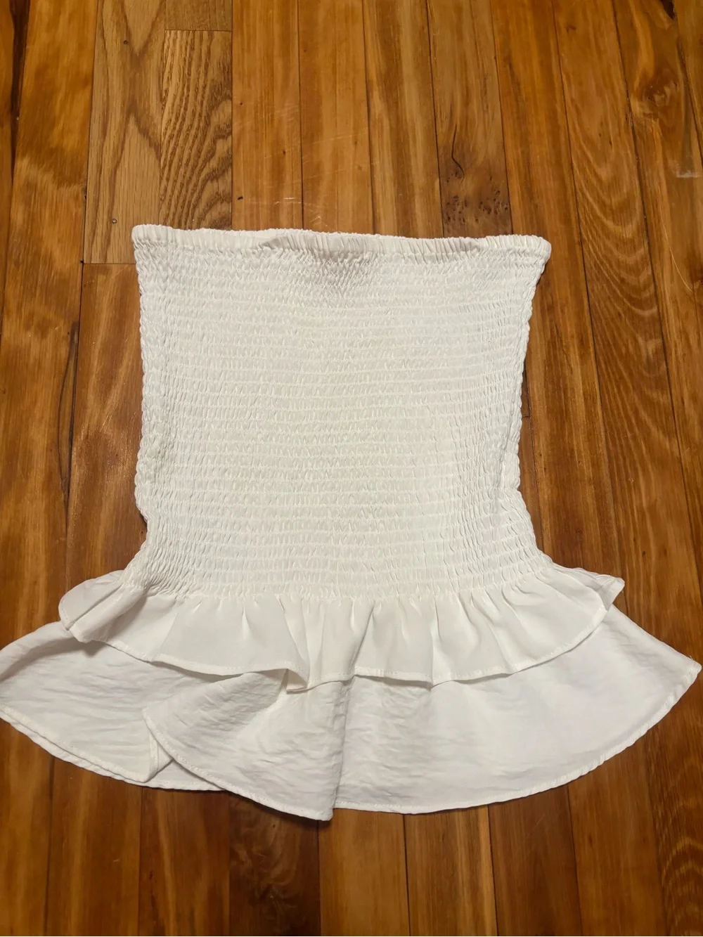 White Smocked Ruffled Peplum Skirt